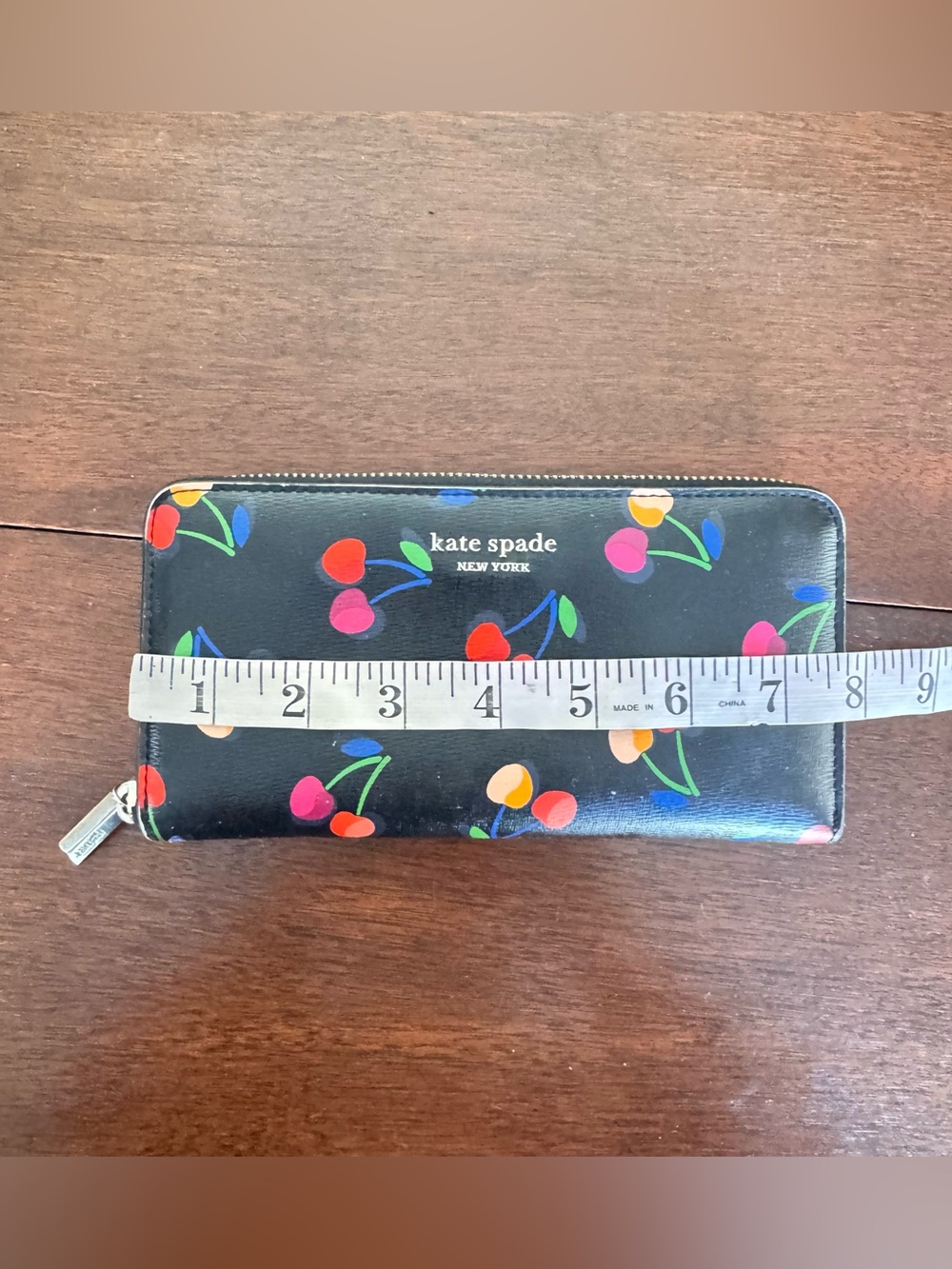 Kate Spade Spencer Cherries Zip Continental Wallet Black Leather Colorful Print - Picture 7 of 8
